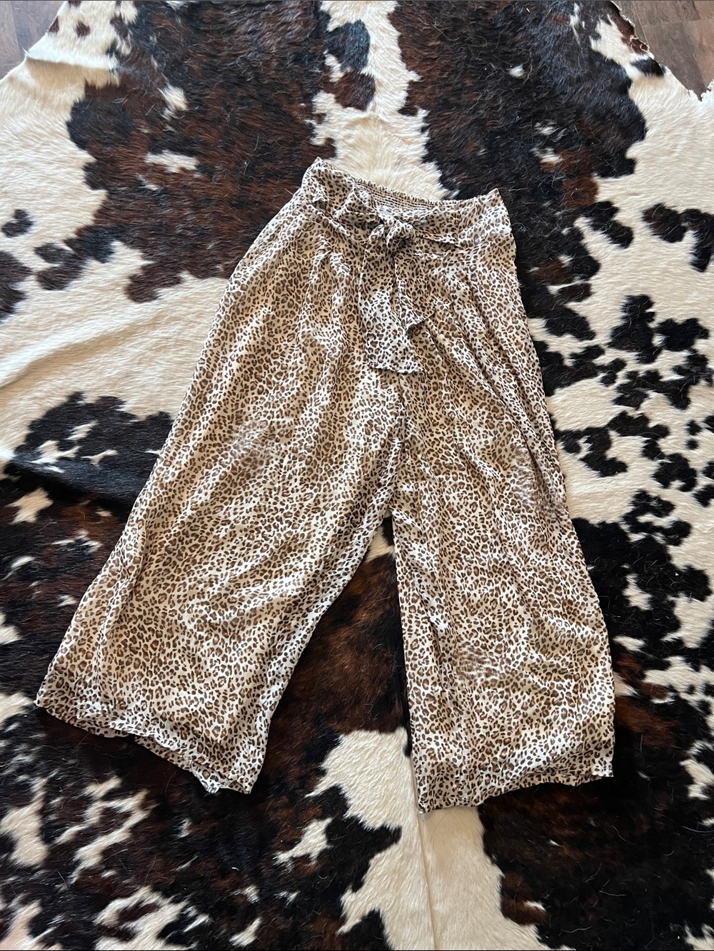 Women’s Leopard Print Tie-Waist Wide-Leg Bottoms - Brown